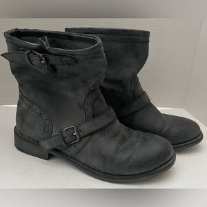 Nine West Women's Charcoal Gray Motorcycle Biker Ankle Boots Buckles Y2K Sz 7.5M